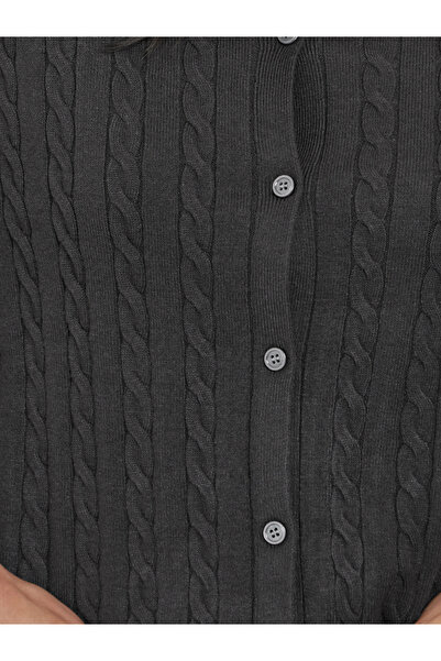 Styli Grey Regular Fit Cable Knit Cardigan