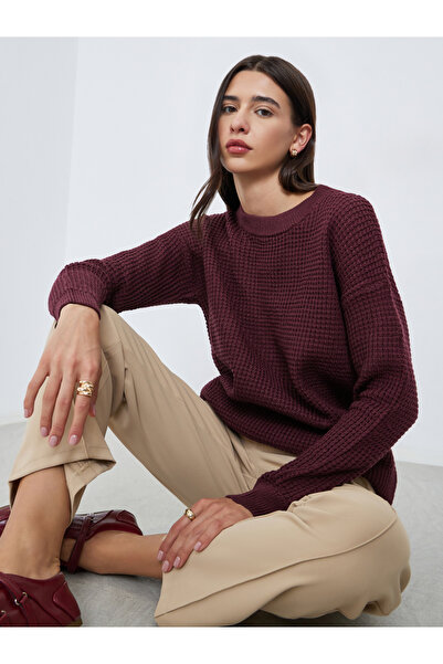 Styli Burgundy Textured Knit Sweater