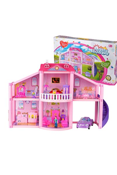 MACVI ® Lovely House Dollhouse, 2 Floors, 5 Rooms, Garage with Car, 2 Figures, 112 Pieces