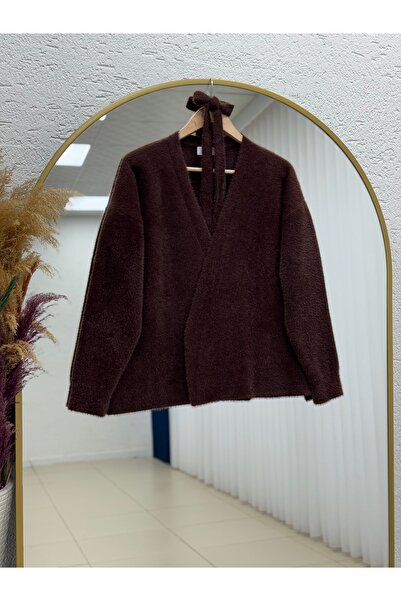 BENAHOLL Golnaz Tied Bearded Double-Breasted Cardigan-Kr5031 Coffee