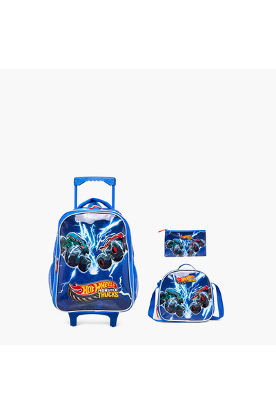 HOT WHEELS Monster Truck Print 3-Piece Trolley Backpack Set - 16 inches