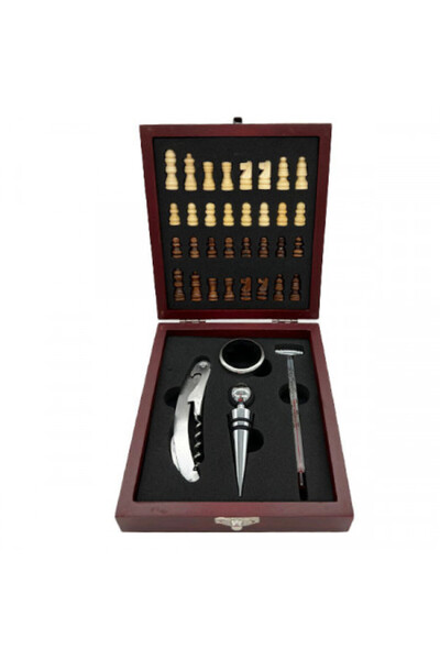 velve Set cadou pentru bărbați VLV, cutie din lemn cu piese de șah și 4 acces...