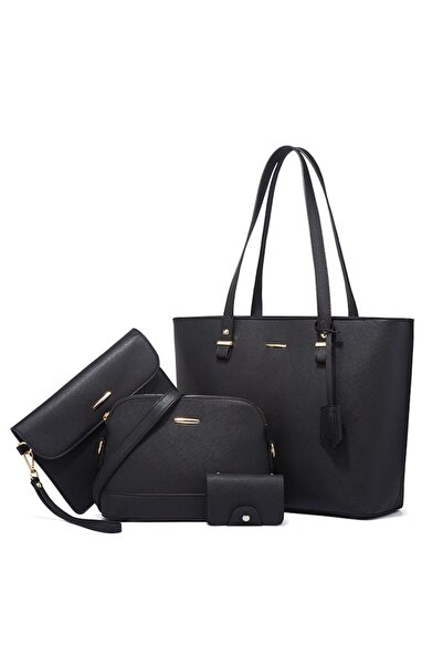 MACVI ® 4-Piece Hand & Shoulder Bag Set, Durable Faux Leather, Large Storage, Black