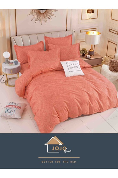 JOJO HOME Bed linen set, fine cotton, with elastic, 6 pieces, 180x200cm, Coral with mandala pattern