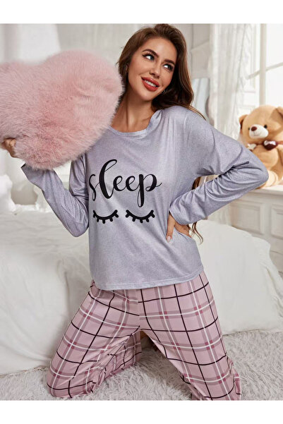 Take Two By Styli Printed Long Sleeve T-Shirt and Checked Pyjama Set