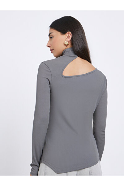 Styli Charcoal Knit Top with Cut-Out Detail