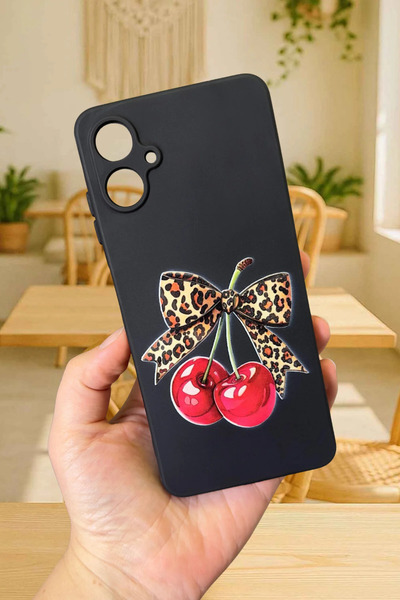 Vip Case Samsung Galaxy A07 Uyumlu Kirazlı Leopar Fiyonk Desenli Silikon Darb...