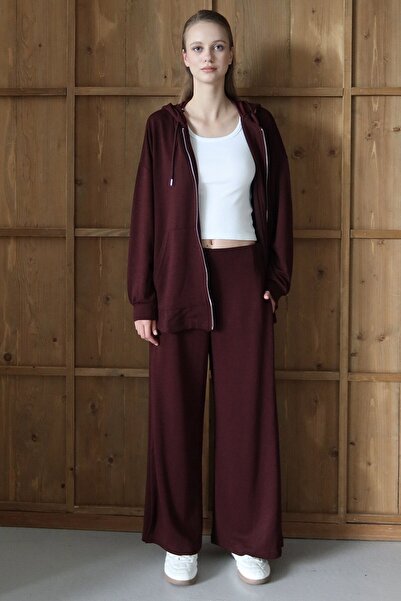 VAGGON Women's Bordo High Waist Double Pocket Palazzo Woven Trousers Vs01426