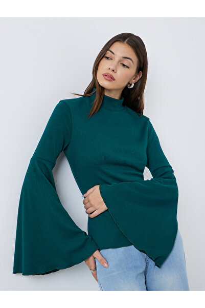 Styli Teal Bell Sleeve Knit Top