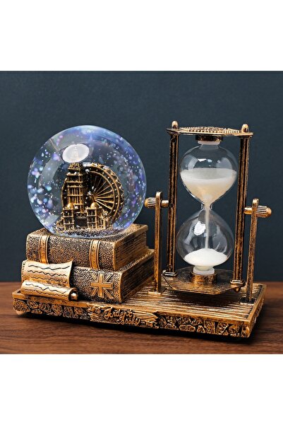 EsseShop Dekoratif Kar Küresi ve Kum Saati Gold Renk