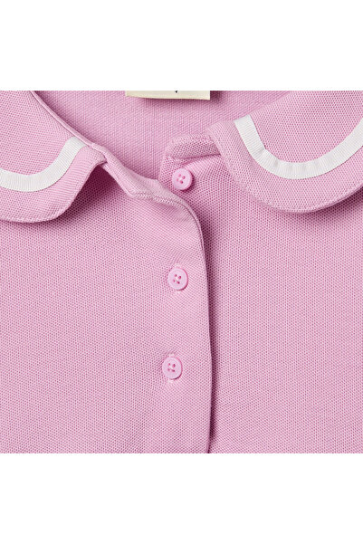 Juniors Striped Polo Dress with Short Sleeves and Button Closure