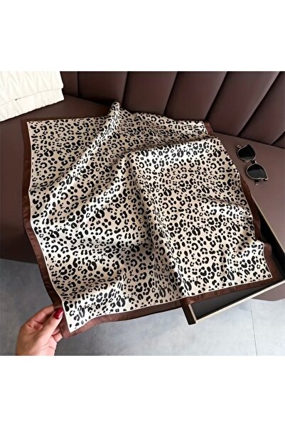 Accessories Hei Leopard Patterned Retro Square Patterned Stylish Silk-Look Women's Accessory Scarf Foulard