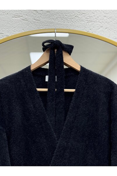 BENAHOLL Golnaz Tied Bearded Double-Breasted Cardigan-Kr5031 Black