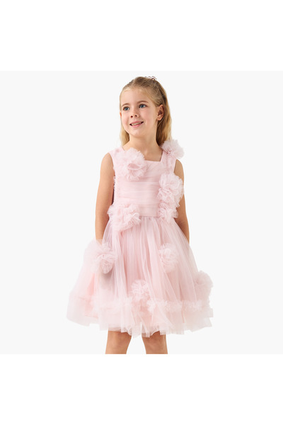 Juniors Floral Applique Sleeveless Tulle Dress