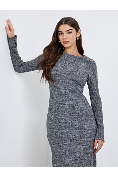 Styli Grey Brushed Knit Sweater Maxi Dress