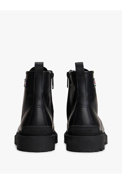 Tommy Hilfiger Erkek Kauçuk Kaplamalı Bağcıklı ve Fermuarlı Bot - Siyah