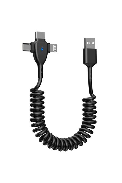 Generic Khazna 3-in-1 Retractable Lightning Charging Cable for Car (Lightning/Type-C/Micro USB)