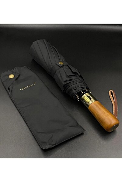 LEIDORY Fiber Şemsiye Çift Katlı Rüzgara Dayanıklı Ahşap Saplı