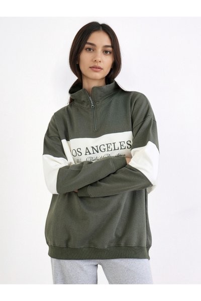 Styli Green Slogan Print Longline Sweatshirt