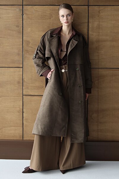 VAGGON Жіночий коричневий тренч із застібкою на ґудзиках та поясом VS01431