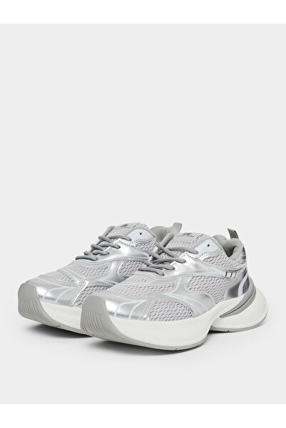 Styli Silver Metallic Panel Sporty Sneakers
