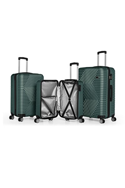 Artenova Set 3 trolere cu 4 roti, comaprtiment rigid, maner telescopic, cifru, verde inchis