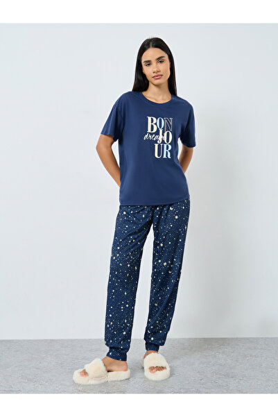 Styli Bonjour Graphic T-Shirt and Cuffed Pyjama Set