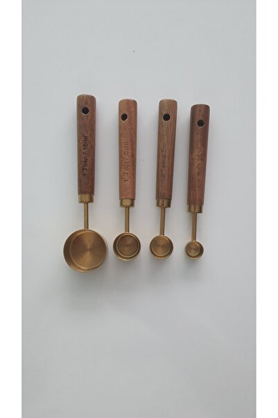 Karaer E Ticaret Şık Ahşap Saplı 4’lü Metal Ölçü Kaşığı Seti – Paslanmaz Çelik Ölçüm Kapları Mutfak Gereçleri