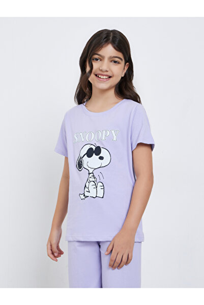 Styli Teens Lilac Snoopy Print T-Shirt and Pyjama Set