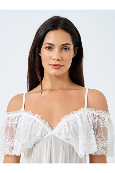 Take Two By Styli Solid Ruffle Lace Hem Cami Slip Dress