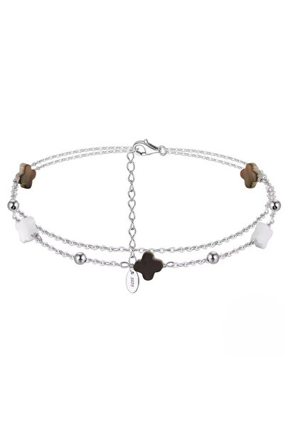 delis 925 silver anklet, JW1806, double clover pattern, rhodium plated