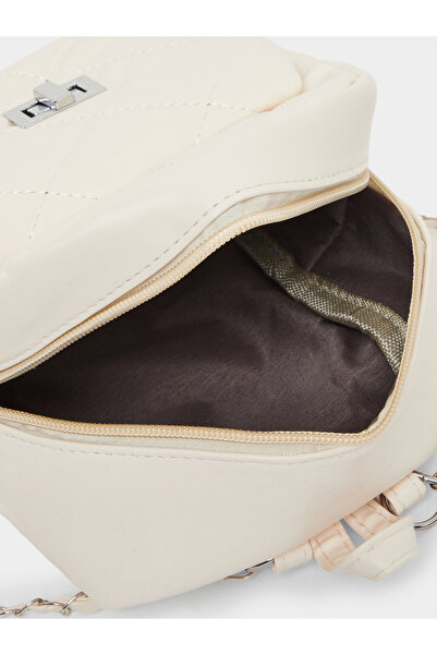 Styli Beige Solid Quilted Mini Backpack with Chain Straps