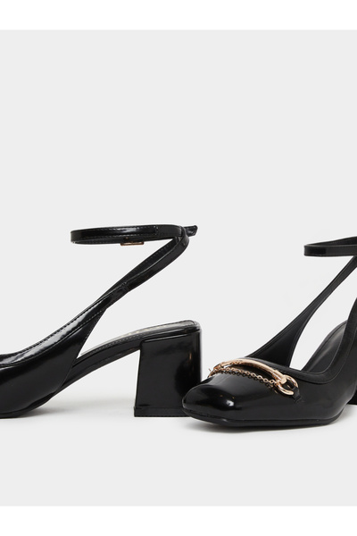 Raid By Styli Black Ankle Strap Square Toe Shoes