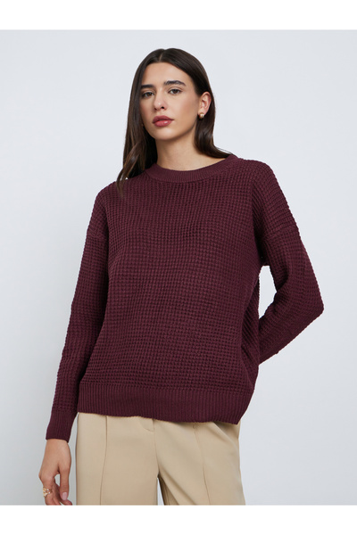 Styli Burgundy Textured Knit Sweater