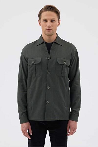 Paşahan Green Pocket Tailored Fit Men's Shirt Jacket
