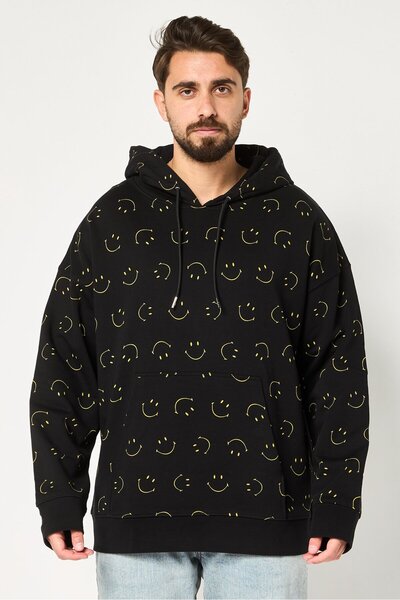 SANDRO x Smiley Men Allover Print Long Sleeve Hoodie, Multicolor