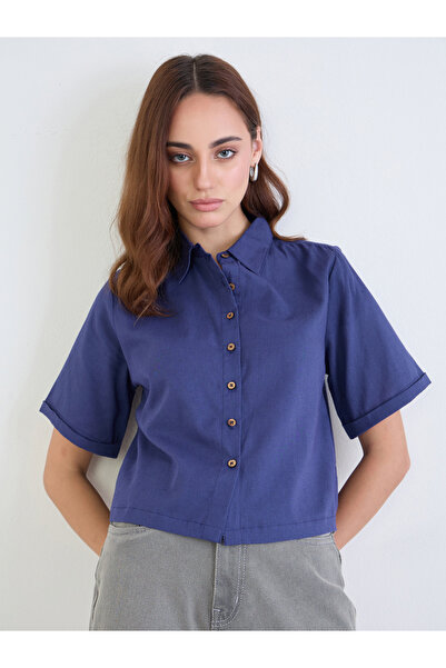 Styli قميص سادة بقصّة مربعة وأكتاف منسدلة