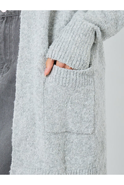 Styli Grey Longline Cardigan with Patch Pocket