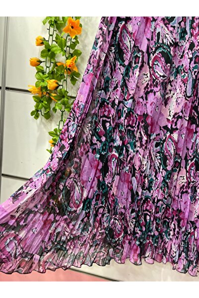 edu collection Fusta boho din șifon cu model, căptușită