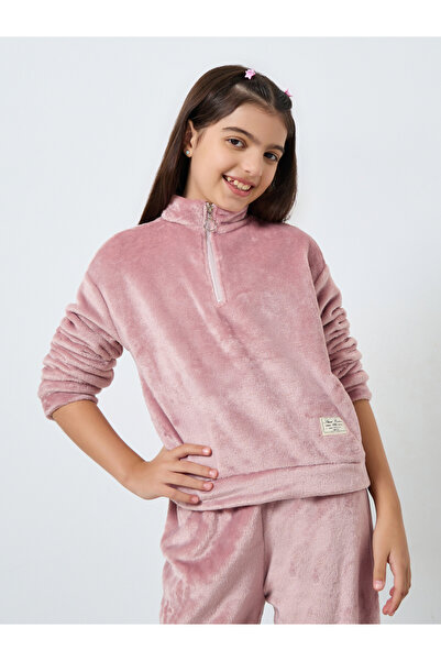 Styli Faux Fur Half-Zip Front Sweatshirt and Joggers Set