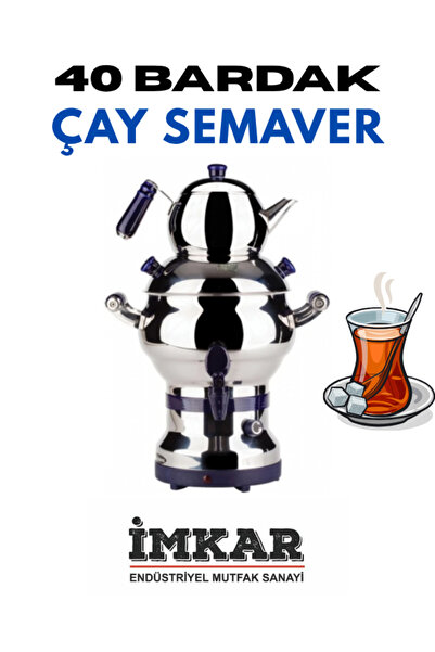 AKSEL 40 BARDAK LÜX MODEL PASLANMAZ ÇELİK ÇAY SEMAVERİ ELEKTRİKLİ