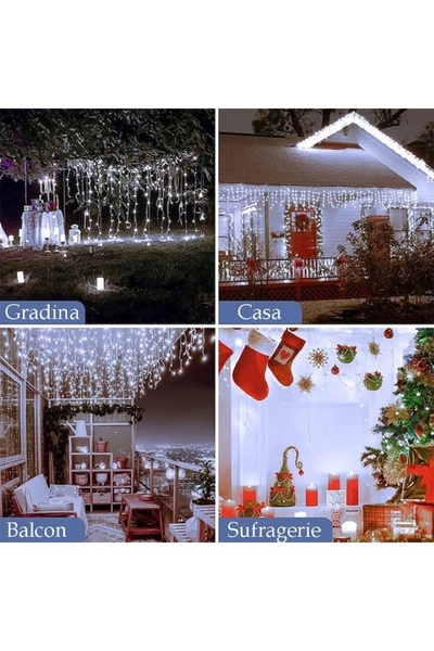 EMATTEIRO Instalație de Crăciun tip Țurțuri 5m, 120 LED-uri, 8 Jocuri, Exterior/Interior, Alb Rece