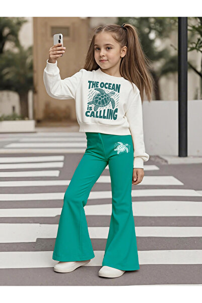 Take Two By Styli Teens Turtle Graphic Sweatshirt and Flare Pants Set