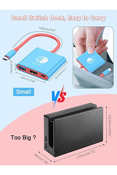 NALACAL Nintendo Switch & OLED Portable TV Docking Station — USB-C to HDMI Adapter (1 Port, Blue)