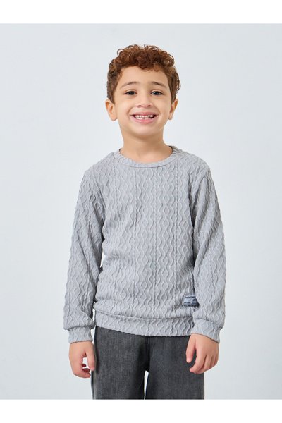 Styli Boys Grey Textured Knit Sweatshirt