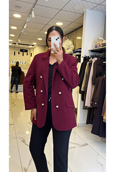 Vosse Moda İlgi Bordo Düğme Detaylı Blazer Ceket