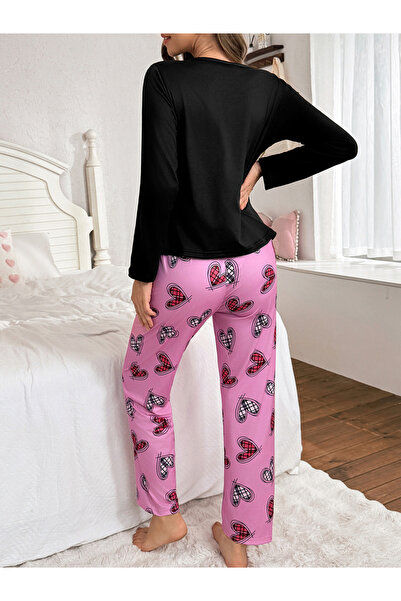 Take Two By Styli Heart Print Long Sleeve T-Shirt and Pyjama Set