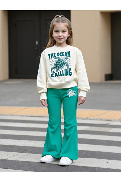 Take Two By Styli Teens Turtle Graphic Sweatshirt and Flare Pants Set