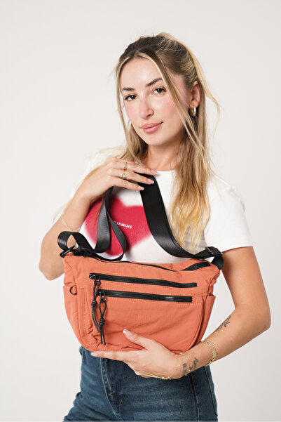 Solo Bag Women's Orange Multi-Compartment Waterproof Crinkle Casual Crossbody Bag