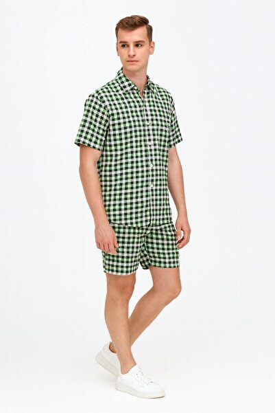STITCH by MH Men's Gingham Check Shirt and Shorts Co-ord Set